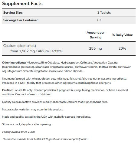 Calcium Lactate Now innhold